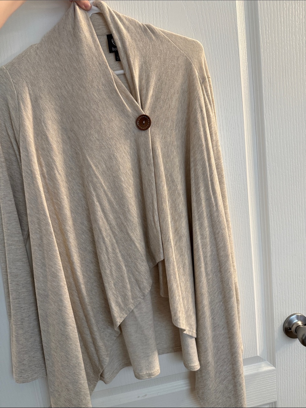 bobeau Oatmeal Draped Button-Front Cardigan